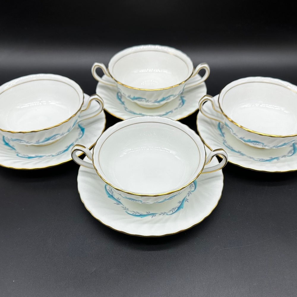 Minton Downing Cream Soup Bowl Saucer Sets(Set of 4) Bone China England